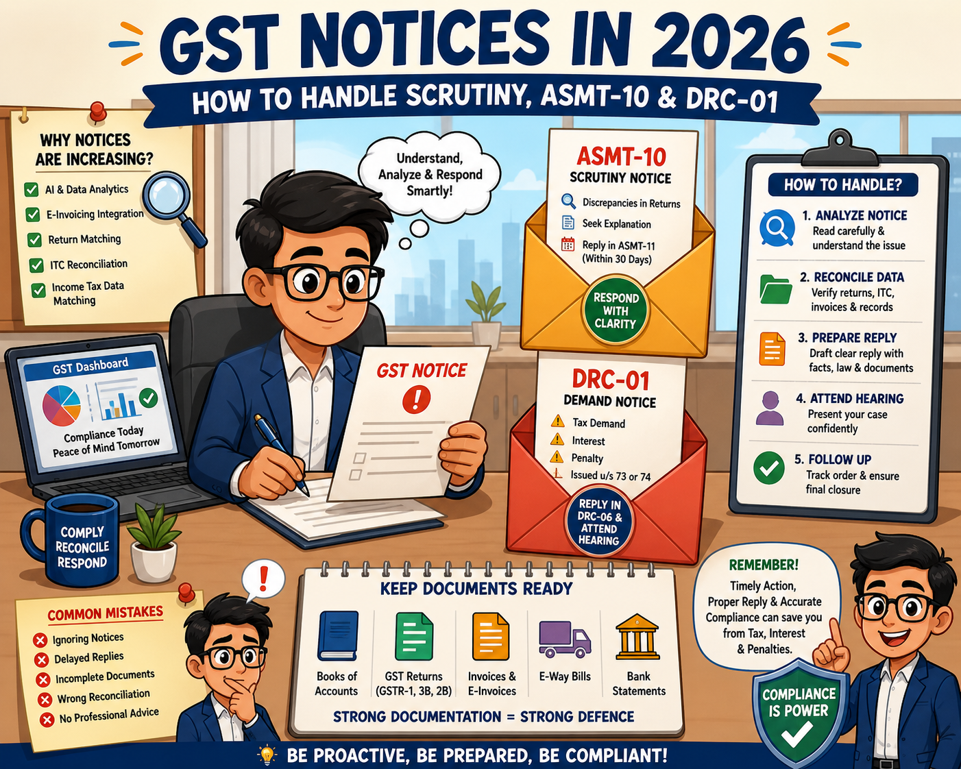 GST Notices In 2026: How To Handle Scrutiny, ASMT-10 & DRC-01