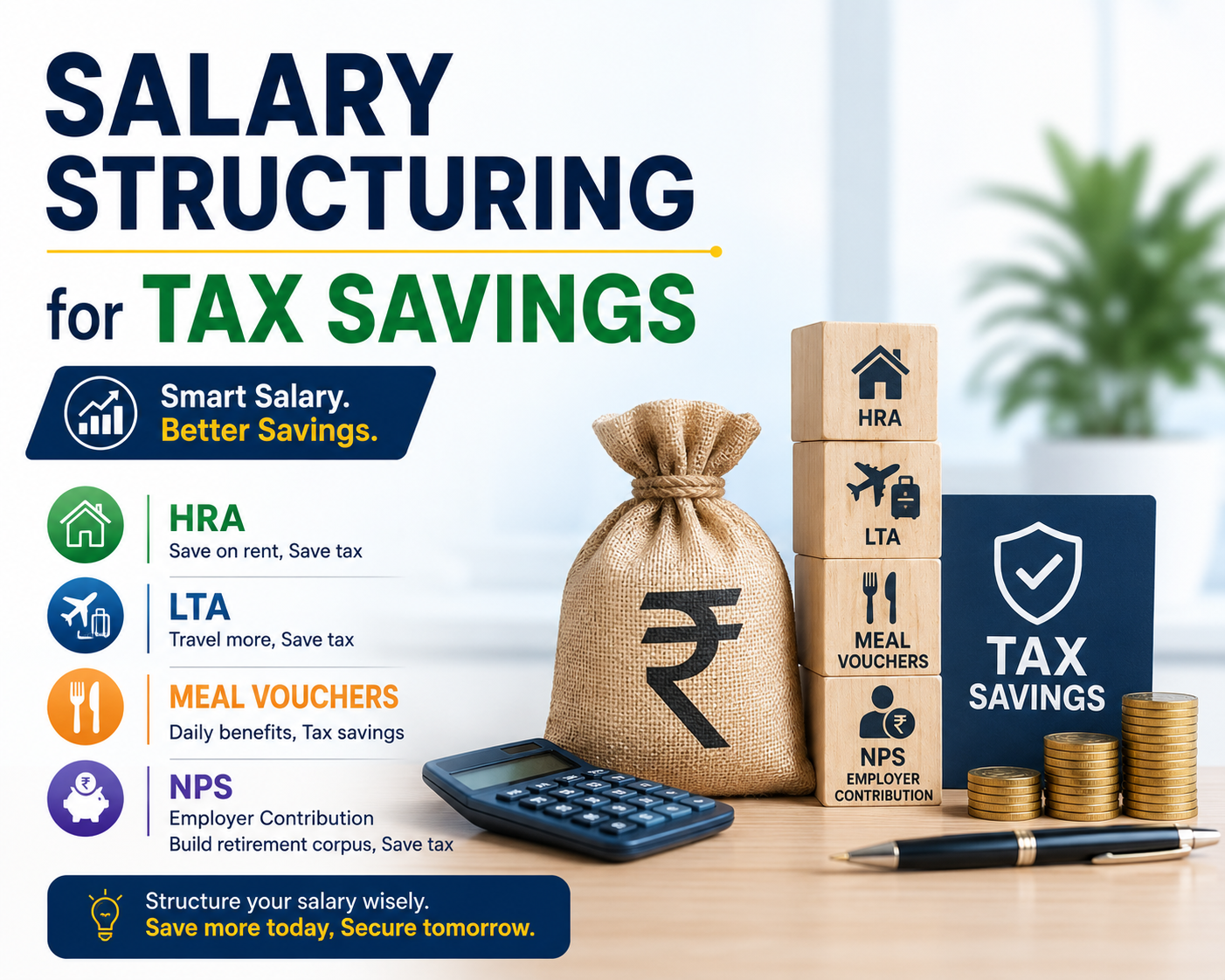 Salary Structuring For Tax Savings – HRA, LTA, Meal Vouchers, NPS Employer Contribution